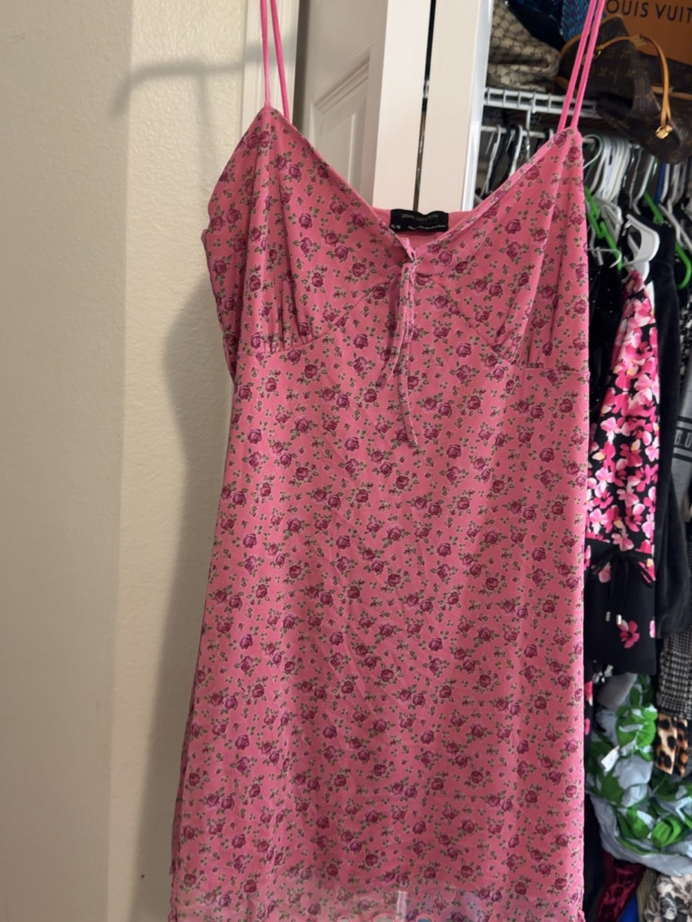 Urban Outfitters Pink Floral Slip Mini Dress